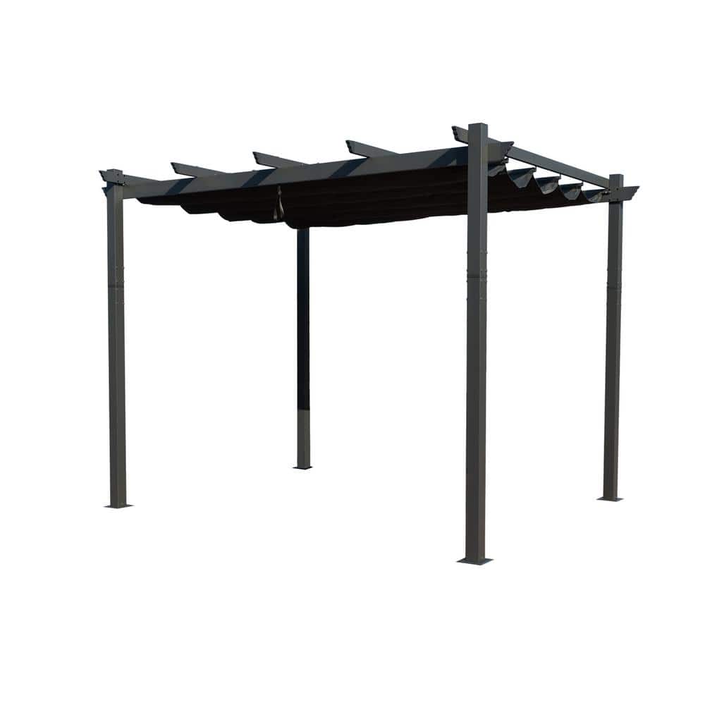 Gray Aluminum Frame Pergola with Sunshade Canopy, 10ft x 12ft