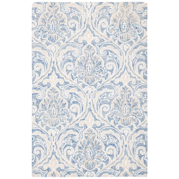 SAFAVIEH Micro-Loop Blue/Ivory Doormat 2 ft. x 3 ft. Trellis Medallion Area Rug