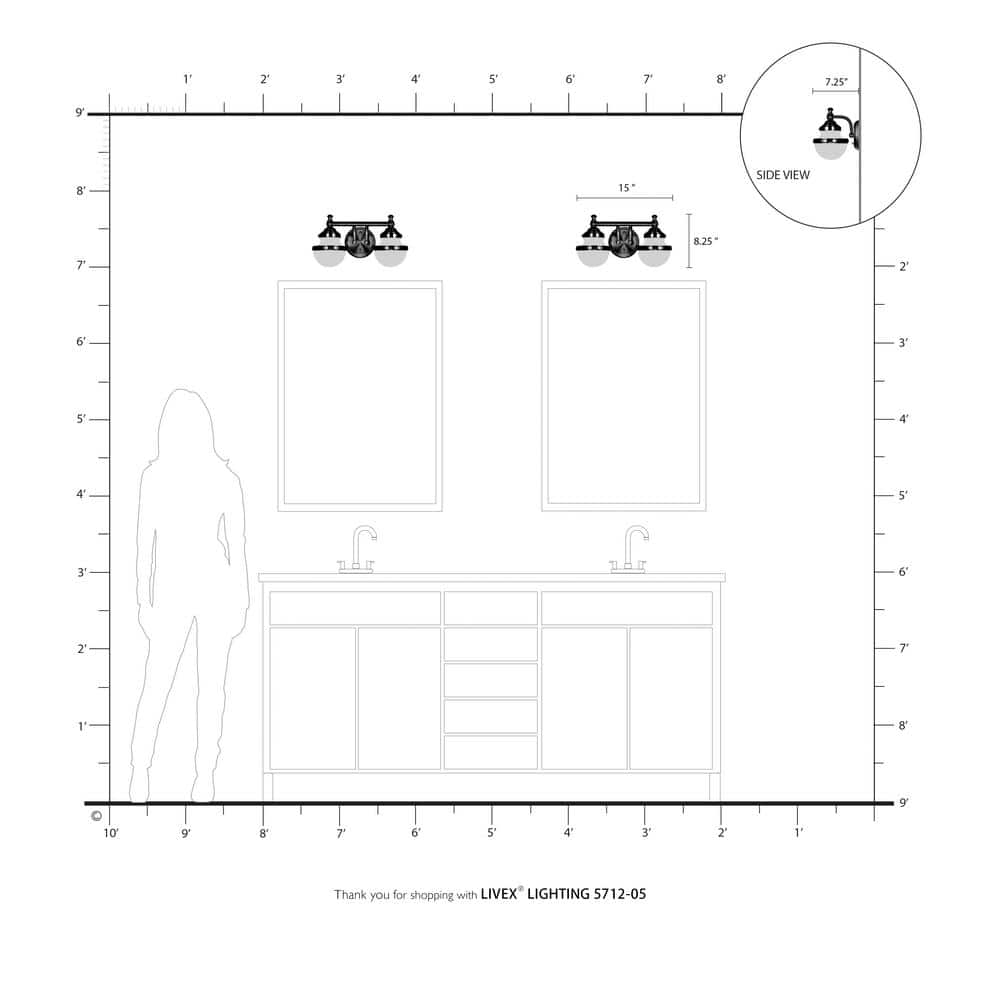 Polished Chrome Two-Light Bath Vanity with Opal Glass Shades