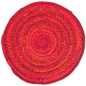 Braided Red Doormat 3 ft. x 3 ft. Round Solid Area Rug