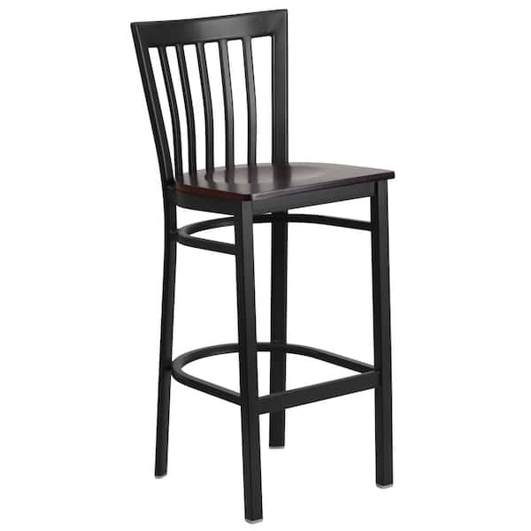 Flash Furniture Carnegy Avenue 29 in. Walnut Wood Seat/Black Metal Frame Bar Stool
