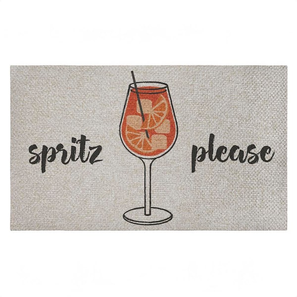 Spritz Please Kitchen Orange 18 in. x 30 in. Polyester Non-Slip Outdoor Door Mat