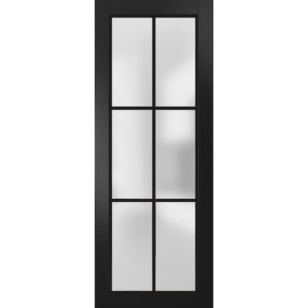 30 in. x 80 in. Solid Wood Frosted Glass Black Matte Interior Door Slab