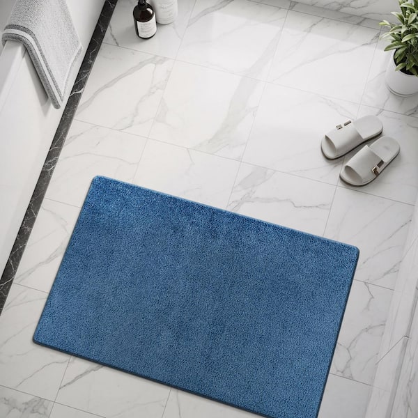 Silky 2 ft. x 3 ft. Blue Solid Plus Thick Pile Non Slip Easy Clean Non Shedding Modern Door Mat Indoor Area Rug