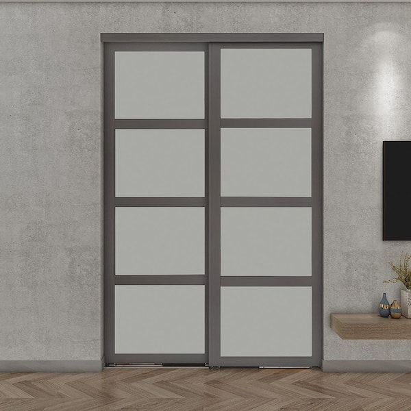 60 in. x 80.5 in. Grey Fusion Plus MDF Frosted Sliding Closet Door