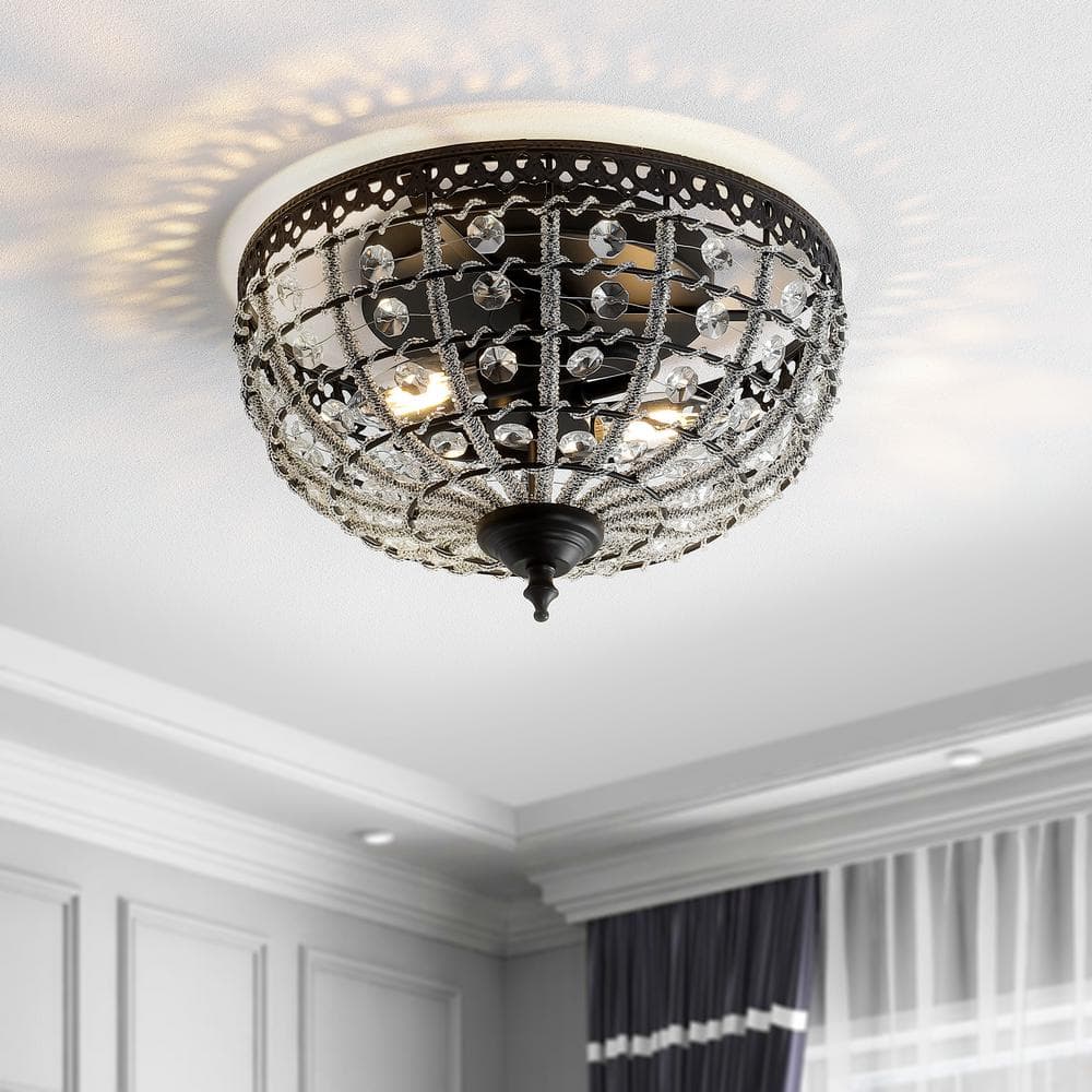 Anita 12.25" Black Metal & Clear Crystal LED Flush Mount Light