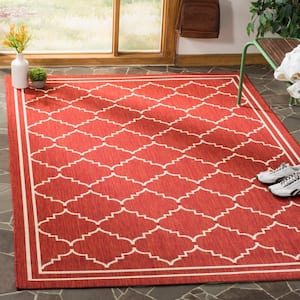 Courtyard Red/Beige Doormat 3 ft. x 5 ft. Geometric Indoor/Outdoor Patio Area Rug