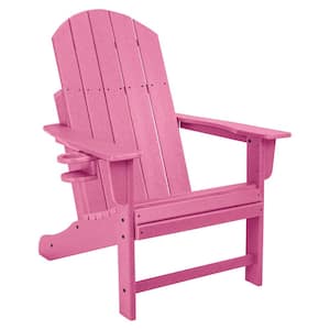 Heavy-Duty Pink Plastic Adirondack Chair with Extra Wide Seat, Taller Back, Cup-Holder, and 400 lb. Weight Capacity