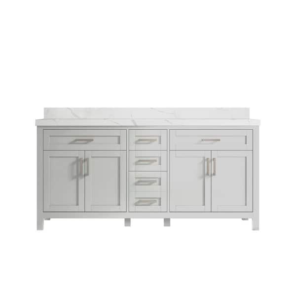 Willow Collections Cambridge 72 in.W x 22 in.D x 36 in. H Double Sink Bath Vanity in Gray with 2 in. Calacatta Quartz Top