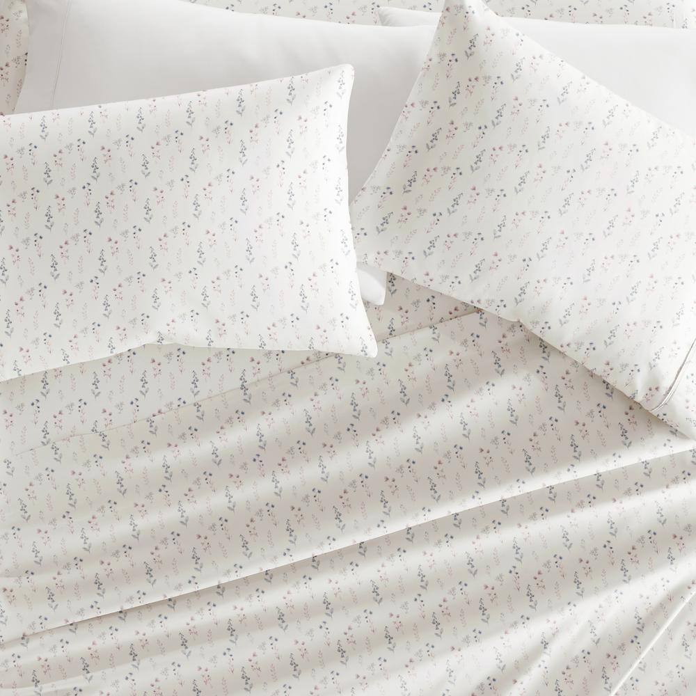 California King Ivory Floral Microfiber Sheet Set