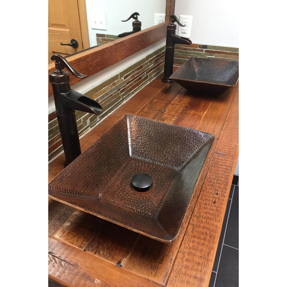17'' Hand Forged Old World Copper Rectangle Vessel Sink