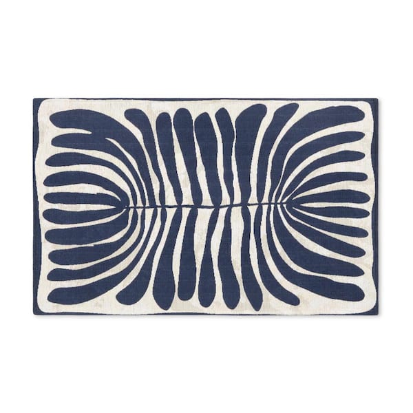 TOWN & COUNTRY LIVING Luxe Livie Matisse Cutout Navy Blue 24 in. x 40 in. Machine Washable Kitchen Mat