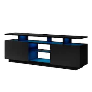 62.9 in. with LED Light High Gloss Modern Media Console Cabinet with Storage Wood Console Table for 65 in. TV Black
