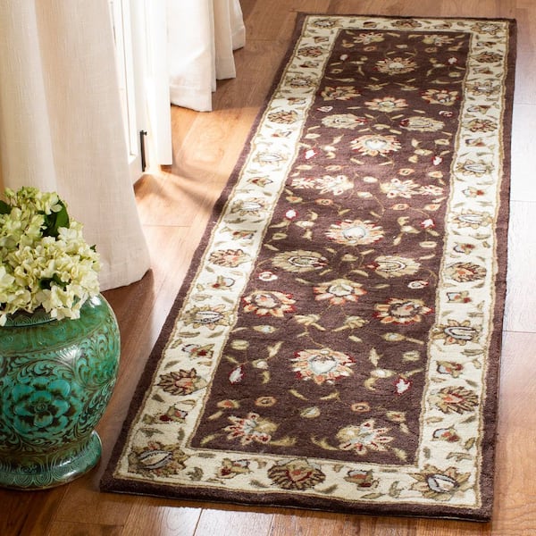 Total Performance 2 ft. x 9 ft. Brown/Ivory Floral Border Runner Rug
