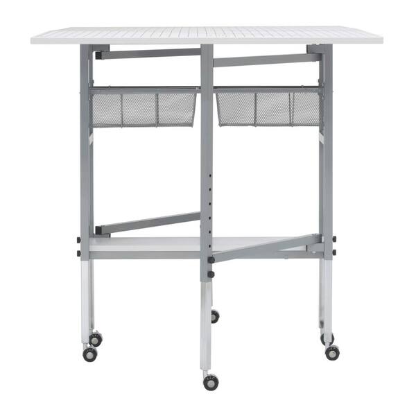 Silver/White Fabric Cutting Craft Expandable Table Top Adjustable Height Shelf 