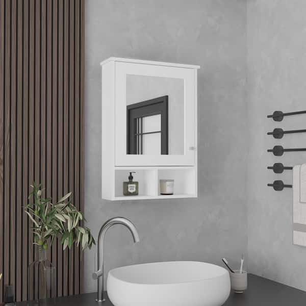 FORCLOVER 21 in. W x 29 in. H Rectangular Medicine Cabinet with Mirror in White