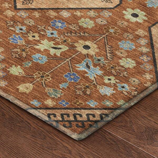Mayfield Premium Machine Washable Abstract AMF2459 Paprika 3 ft. x 5 ft. Area Rug
