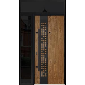 6678 48 in. x 96 in. Right-hand/Inswing Sidelight and Transom Natural Oak Steel Prehung Front Door with Hardware