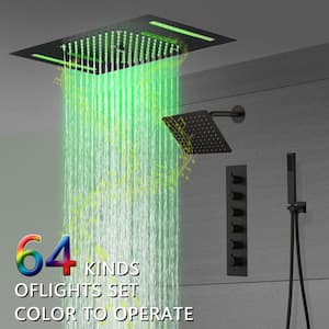 5-Spray 23 in. x 15 in. Ceiling Mount LED Music Dual Shower Head Fixed and Handheld Shower Head in Matte Black