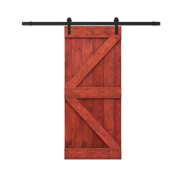 CALHOME 38 in. x 84 in. Cherry Red Stained DIY Wood Interior Sliding Barn Door with Hardware Kit