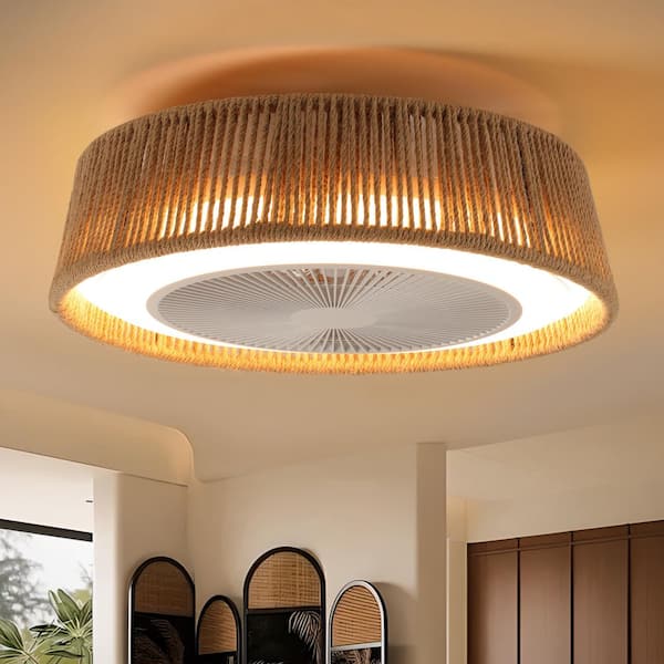 21 in. Bohemian Rattan Indoor Beige Caged Integrated LED Ceiling Fan with APP/Remote, 6-Speeds, Dimmable, Silent