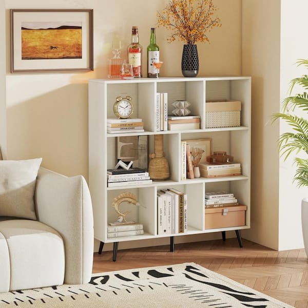 8-Cube 39.5 in. x 9.5 in. x 42 in. Bookcase 3-Tier Modern Storage Organizer 5-Metal Legs Bookshelves