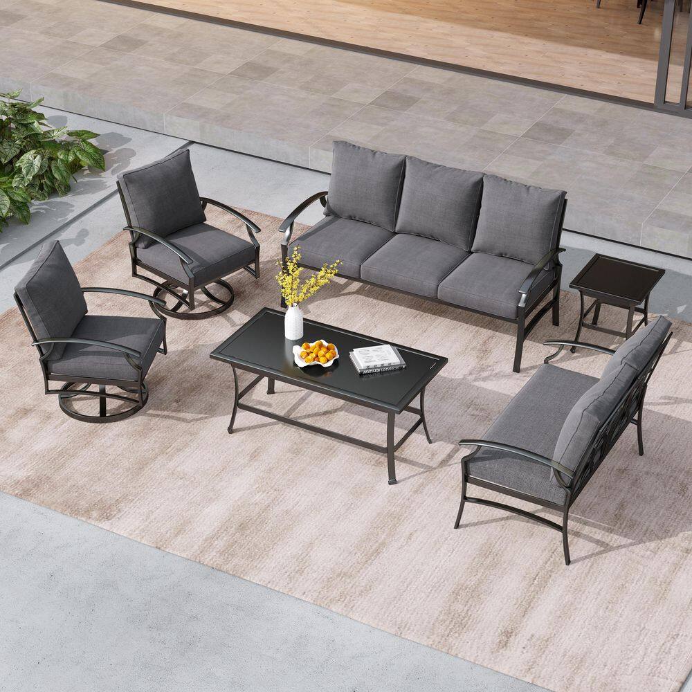 Black 6-Piece Metal Patio Conversation Sofa and Loveseat and Single Chairs Set and Coffee Table With Gray Cushions price history on PriceWatchPro