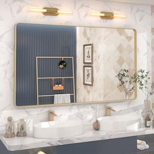 51 in. W x 30 in. H Rectangular Aluminum Alloy Framed and Tempered Glass Wall Bathroom Vanity Mirror in Brushed Gold