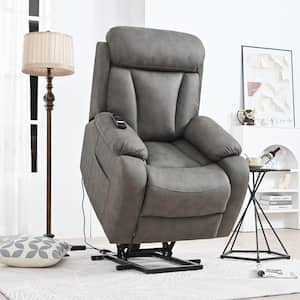 Dark Gray Polyester Recliner Electric Power Lift Recliner with Side Pocket and Remote Control