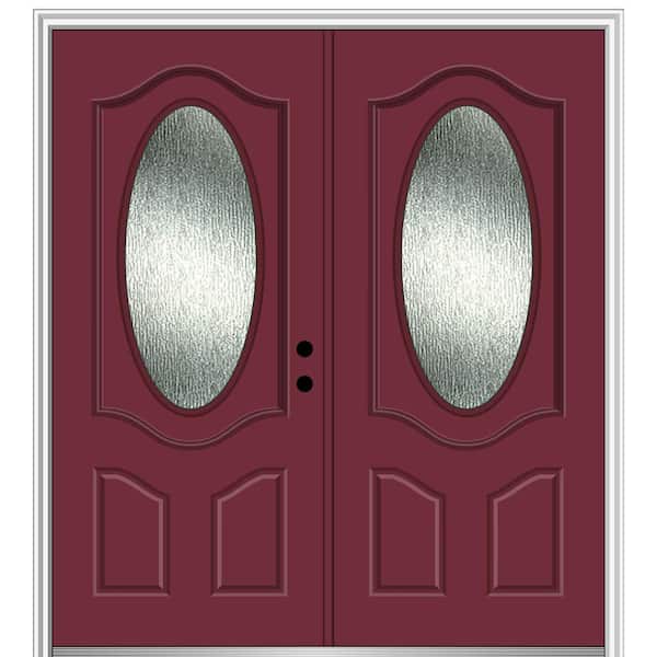 MMI Door 72 in. x 80 in. Left-Hand/Inswing Rain Glass Burgundy Fiberglass Prehung Front Door on 4-9/16 in. Frame