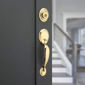 Dakota Polished Brass Single Cylinder Door Handleset with Tylo Door Knob Featuring SmartKey Security