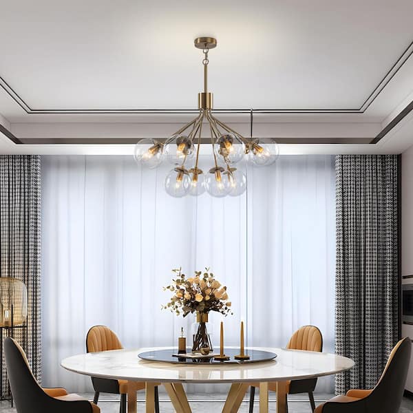 TinHon 12-Light Modern Gold Dining Room Light Fixture with Glass