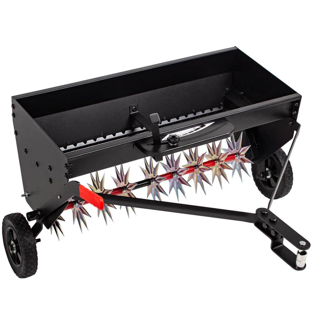 40 in. Tow Behind Spiker Seeder, Lawn Drop Spreader with Spike Aerator ...