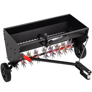 40 in. Tow Behind Spiker Seeder, Lawn Drop Spreader with Spike Aerator for Seeding, Fertilizing and Soil Aeration
