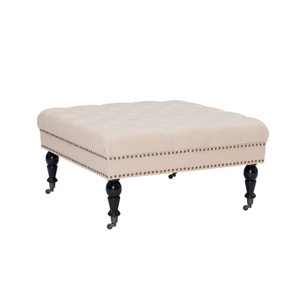 Isabelle Natural Beige Polyester Fabric Tufted Square Accent 34.6 in. Ottom