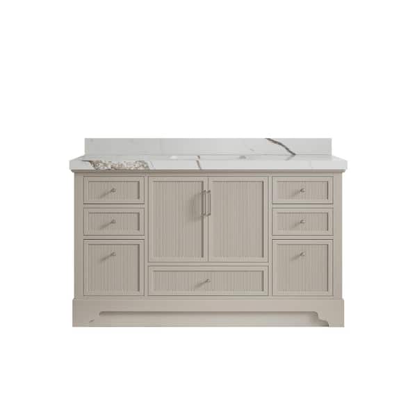 Willow Collections Alys 60 in. W x 22 in. D x 36 in. H Single Sink Bath Vanity in Fine Grain with 2 in. Calacatta Gold Top