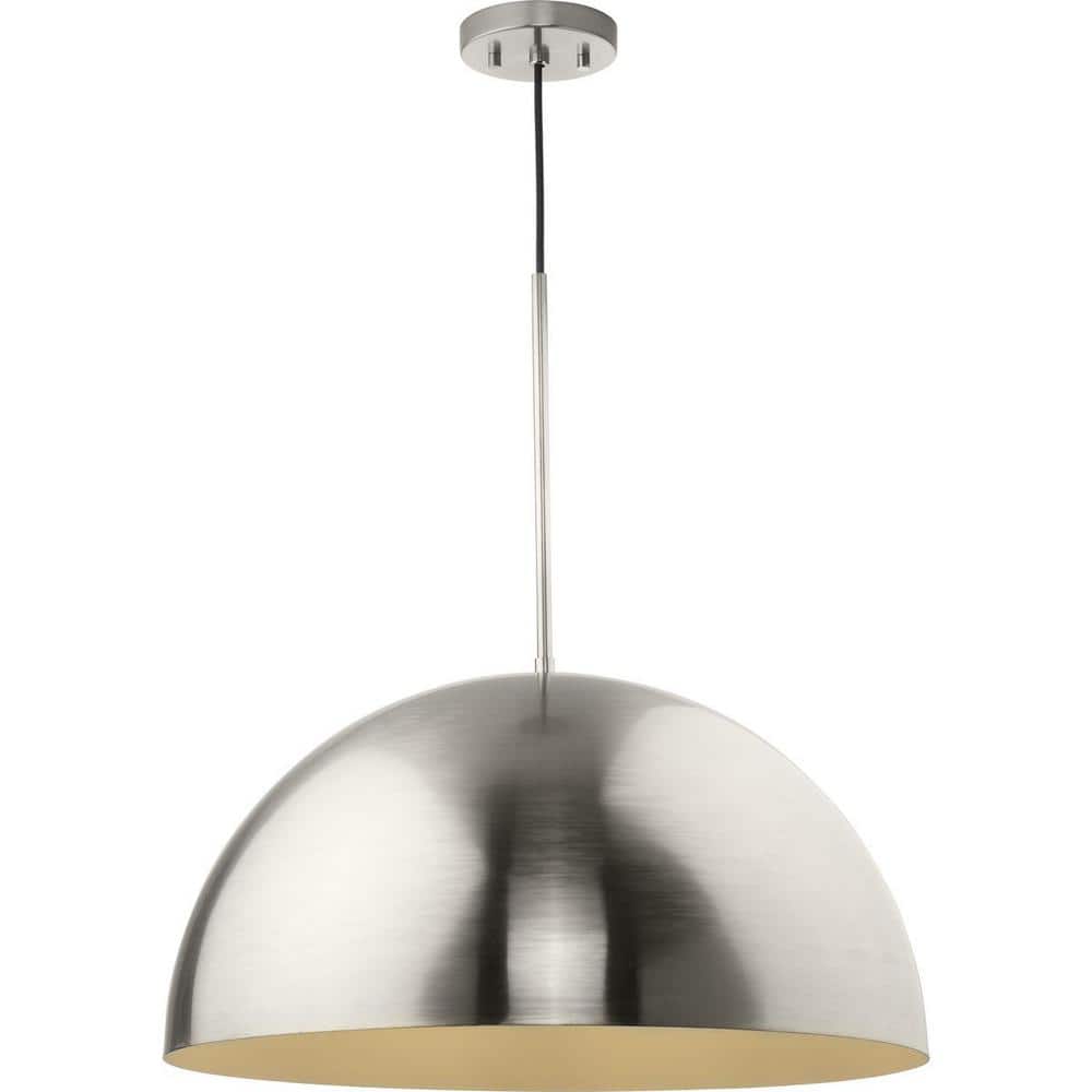 Elegant Brushed Nickel Pendant with White Dome Shade, 23.62"