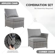 Fontainebleau Gray 7-Piece Wicker Outerdoor Patio Fire Pit Set with Drak Gray Cushions