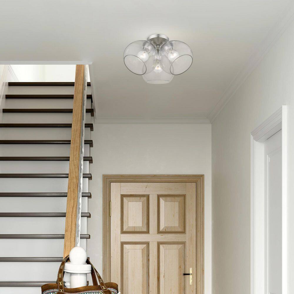 Catania Brushed Nickel 3-Light Semi-Flush Mount with Clear Glass