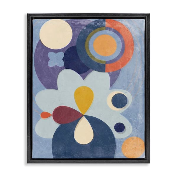 Stupell Industries Blue Retro Shapes by Victoria Barnes Black Floater Frame Abstract Graphic Art Print 21 in. x 17 in.