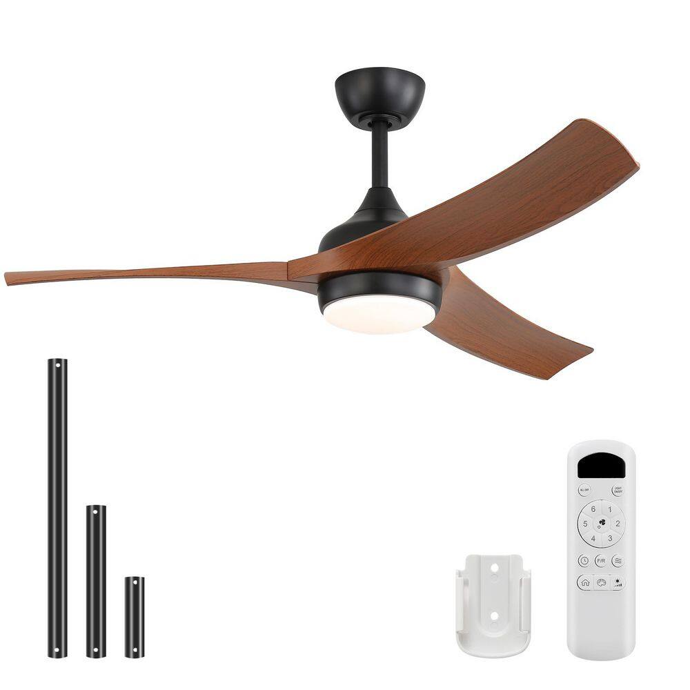 52 in. Indoor/Outdoor Integrated LED Black and Brown Downrod Mount Ceiling Fan with Light Kit and Remote for Bedroom price history on PriceWatchPro