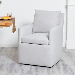 Light Gray Performance Fabric Upholstered Down Cushion Rolling Dining Armchair