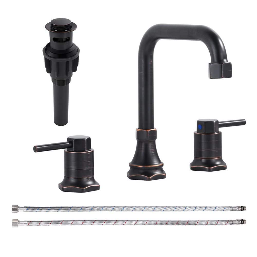 8 in. Widespread Double Handle Bathroom Sink Faucet with Pop-up drain and Supply Line in Oil Rubbed Bronze price history on PriceWatchPro