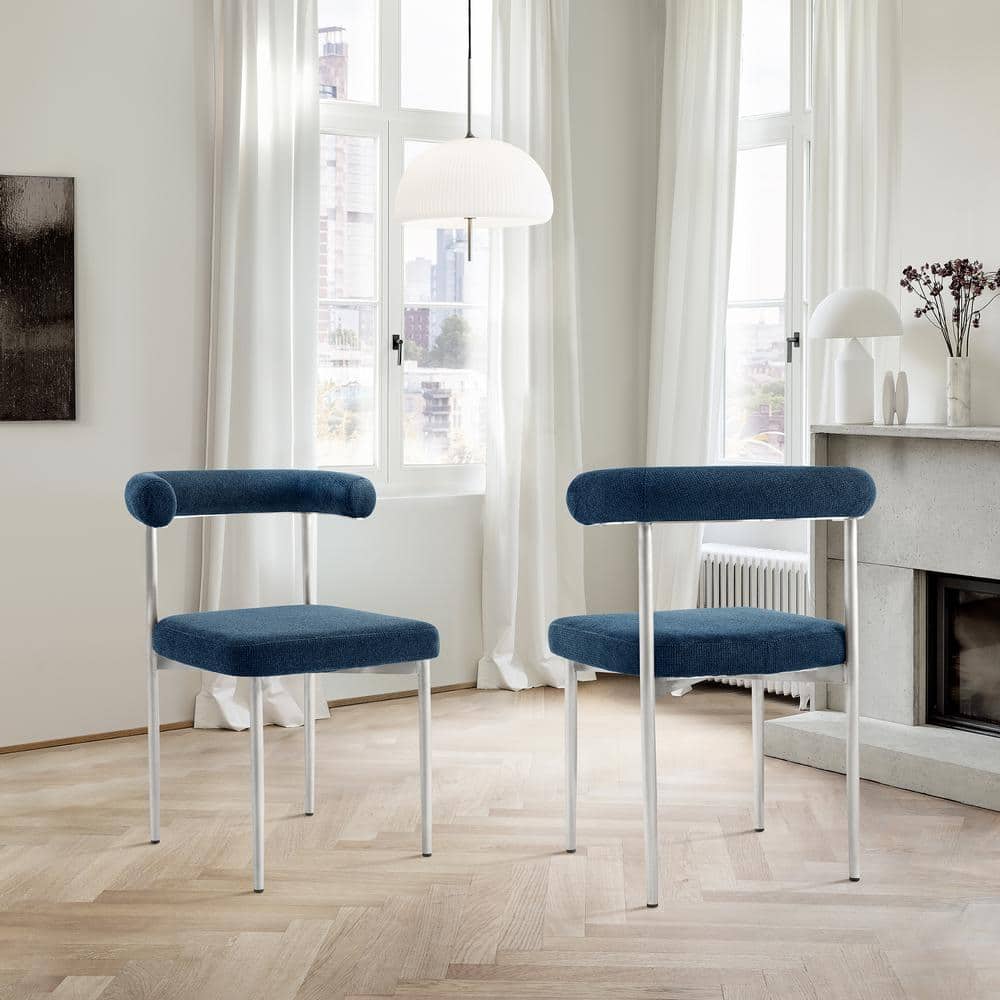 Shannon Blue Fabric Armless Dining Chair Set of 2