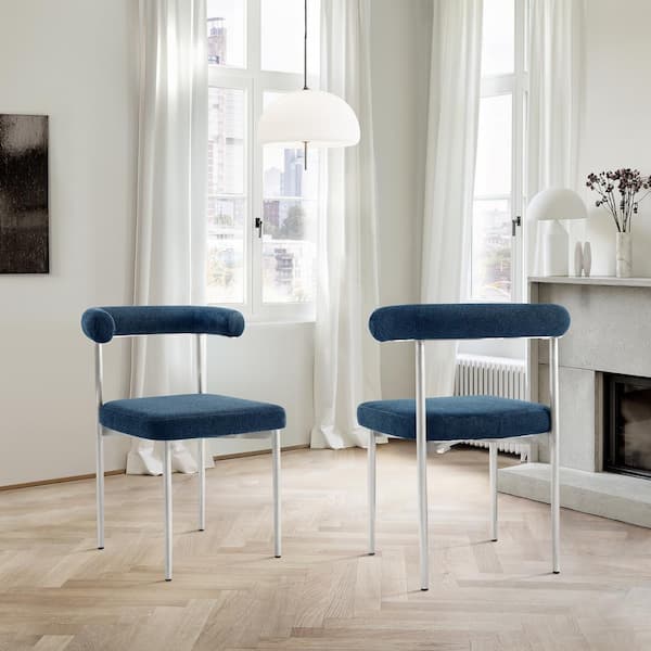 Armen Living Shannon Blue Fabric Armless Dining Chair Set of 2
