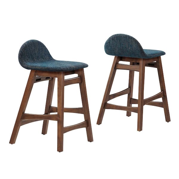 Juno 24 in. Navy Fabric Low Back Wood Bar Stool Counter Stool with Fabric Seat 2 Set of Included