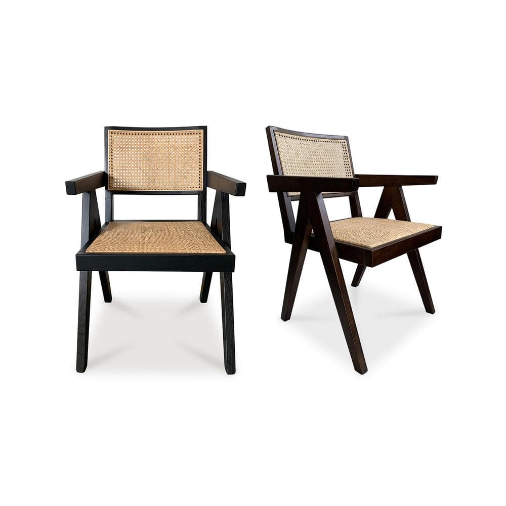 Mitzu Dark Brown Dining Chair, Solid Elm with Rattan Seat and Back - (Set of 2)