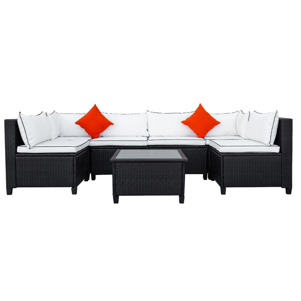 Dark Brown 7-Piece Wicker Outdoor Patio Conversation Furniture Sectional Se