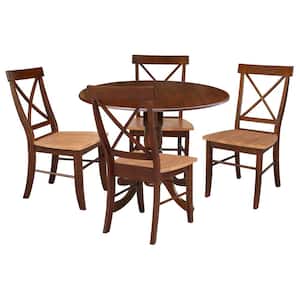 5-Piece 42 in. Espresso Dual Drop Leaf Table Set with 4-Side chairs