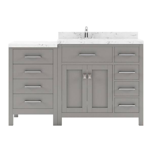 Virtu USA Caroline Parkway 57 in. W x 22 in. D x 35 in. H Single Sink Bath Vanity in Cashmere Gray with Quartz Top